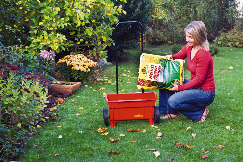 Rasen wird im Herbst mit Azet HerbstRasenDünger gedüngt